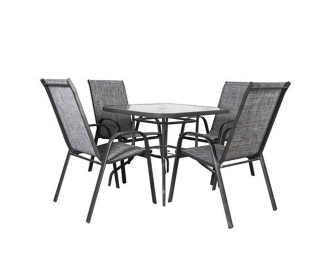 Conforama Conjunto mesa + 4 sillas de Exterior CDT-008 de Aluminio 90x90x73CM Acero y Textilene Color Gris