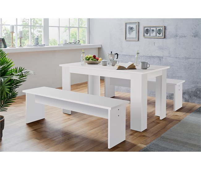 Conforama Conjunto Mesa Y 2 Bancos De Cocina CITY Blanco