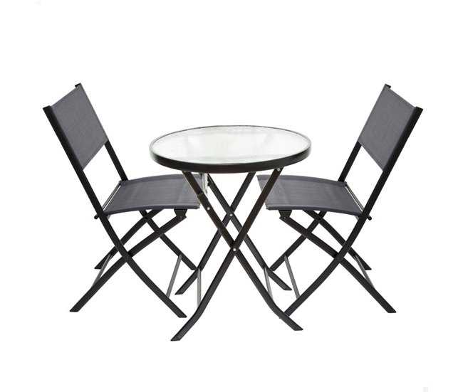 Conforama Conjunto muebles terraza y balcón c/2 sillas y mesa redonda plegables Aktive