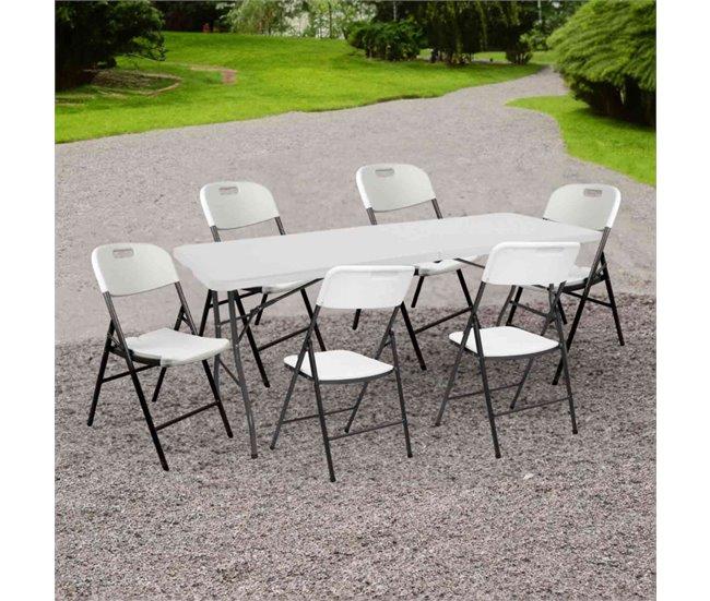 Conforama Conjunto Plegable Mesa 180cm Y 6 Sillas Con Asa Blanco Catering Thinia Home