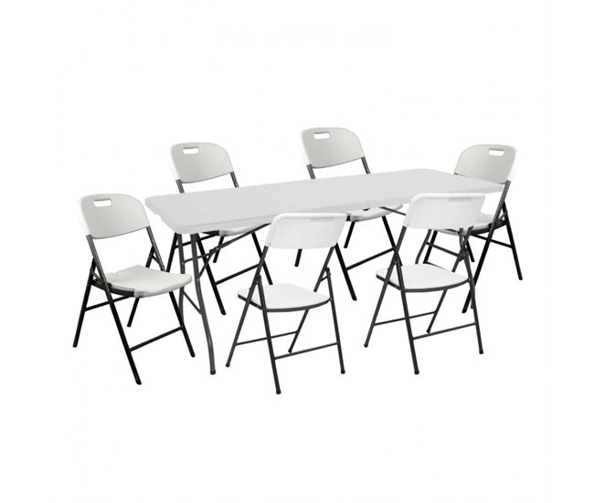 Conforama Conjunto Plegable Mesa 180cm y 6 Sillas con Asa Blanco Catering Thinia Home