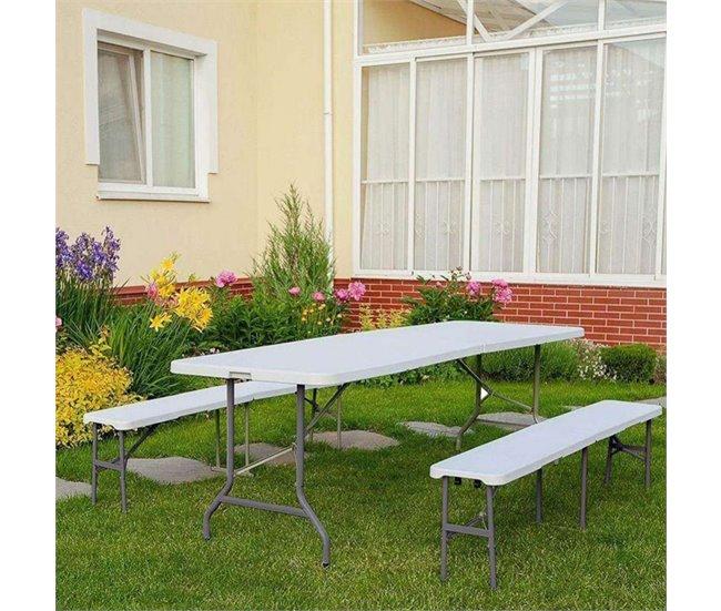 Conforama Conjunto Plegable Mesa Con 2 Bancos De 180cm Blanco Catering Thinia Home