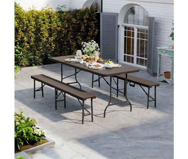 Conforama Conjunto Plegable Mesa Con 2 Bancos De 180cm Catering Efecto Ratán 7house
