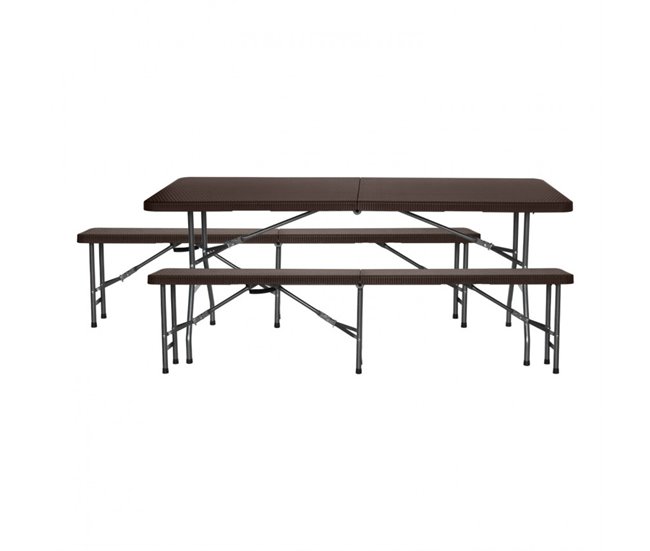 Conforama Conjunto Plegable Mesa con 2 Bancos de 180cm Catering Efecto Ratán 7house