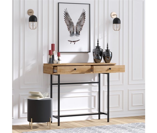 Conforama Consola 2 Cajones Decorativa Roble Y Negro L100 Cm - Esta