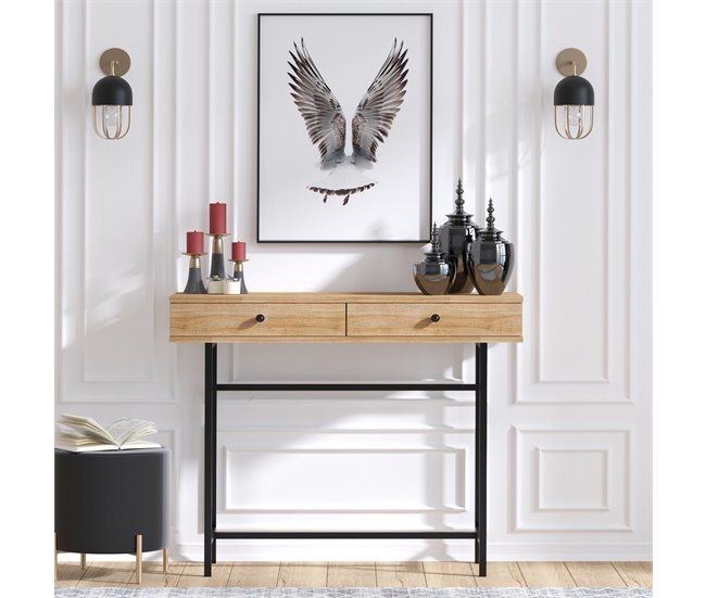 Conforama Consola 2 Cajones Decorativa Roble Y Negro L100 Cm - Esta