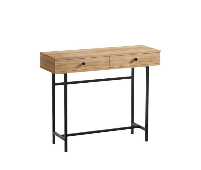 Conforama Consola 2 cajones decorativa roble y negro L100 cm - Esta