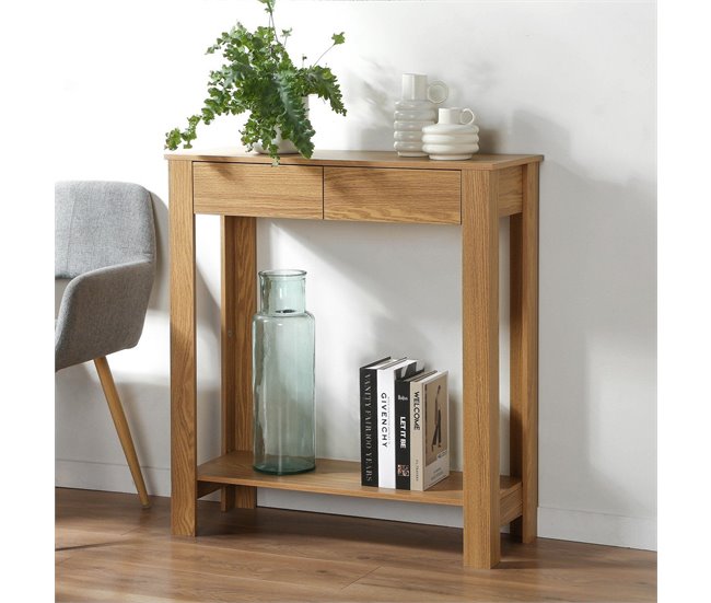 Conforama Consola Alta De 2 Cajones Decorada En Roble - L79 Cm