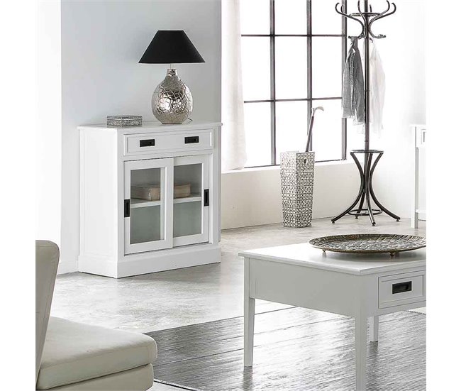 Conforama Consola Blanca De Madera De 80x40x90.5 Cm Dotada De 2 Cajones Y 2 Puertas Con Cristal