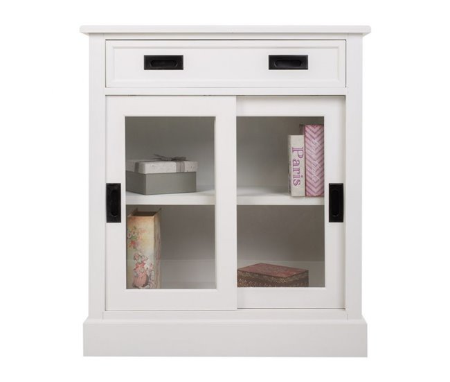 Conforama Consola Blanca De Madera De 80x40x90.5 Cm Dotada De 2 Cajones Y 2 Puertas Con Cristal