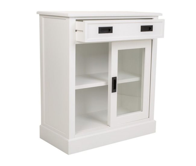 Conforama Consola Blanca De Madera De 80x40x90.5 Cm Dotada De 2 Cajones Y 2 Puertas Con Cristal