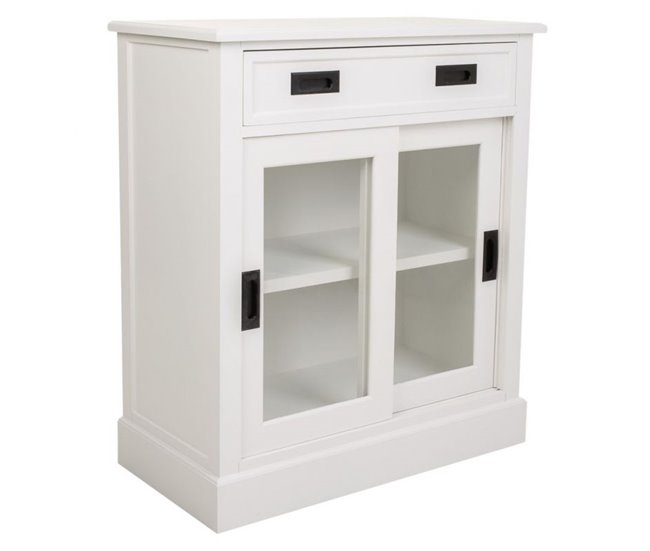 Conforama Consola blanca de madera de 80x40x90.5 cm dotada de 2 cajones y 2 puertas con cristal