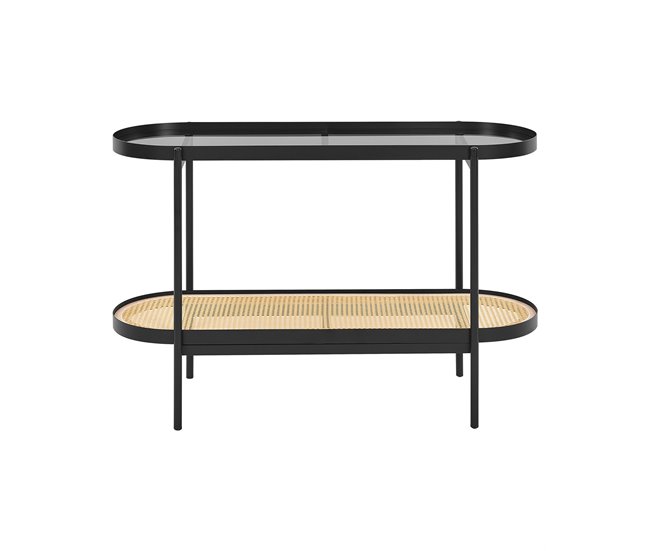 Conforama Consola Con Tablero De Vidrio Madera Clara Con Negro RENO
