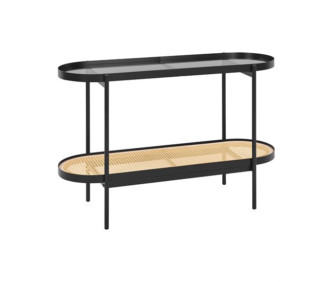Conforama Consola con tablero de vidrio madera clara con negro RENO