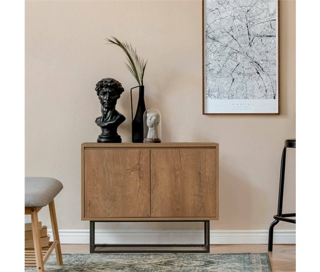 Conforama Consola Dcalabri Mesa Multiusos Gabinete De Soporte Escritorio De Pasillo 90x36h72 Cm Nogal Y Negro