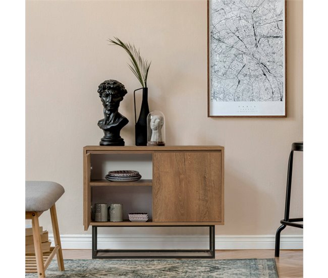 Conforama Consola Dcalabri Mesa Multiusos Gabinete De Soporte Escritorio De Pasillo 90x36h72 Cm Nogal Y Negro