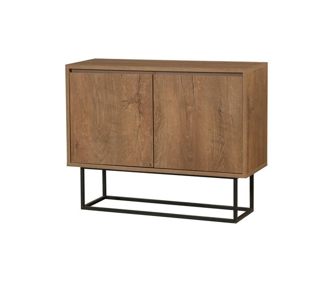 Conforama Consola Dcalabri Mesa multiusos Gabinete de soporte Escritorio de pasillo 90x36h72 cm Nogal y Negro