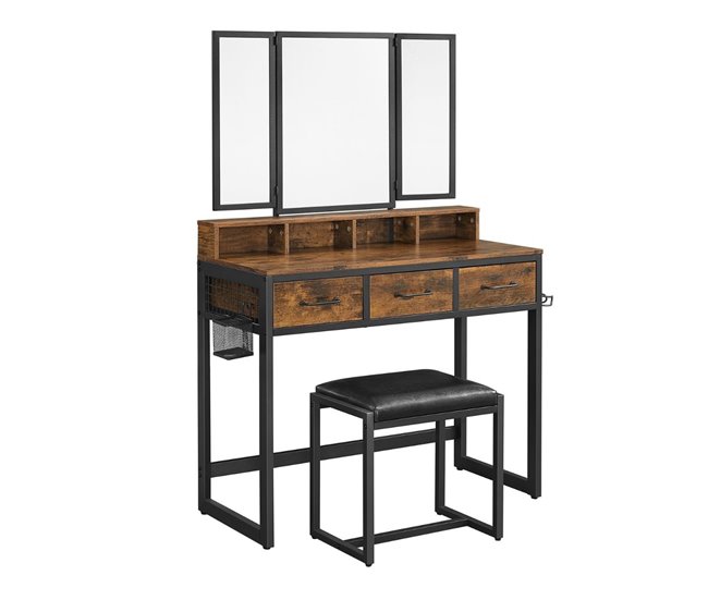 Conforama Consola De Maquillaje Con Espejo Almacenamiento Y Taburete - L90 Cm