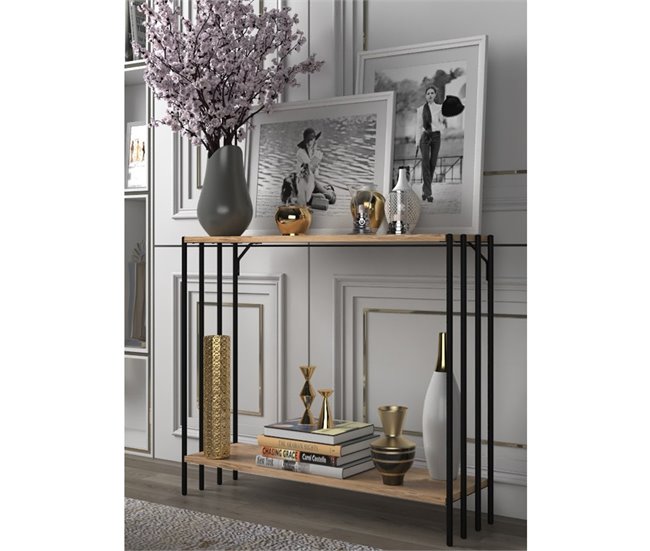 Conforama Consola Decorativa De Pino Atlántico Y Negro L90 Cm - Verona