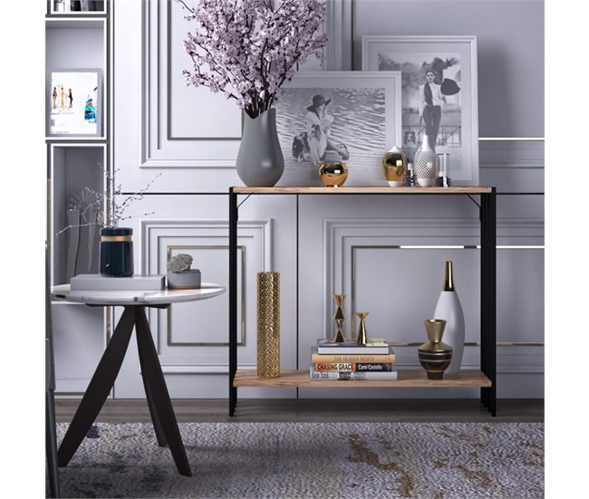 Conforama Consola Decorativa De Pino Atlántico Y Negro L90 Cm - Verona