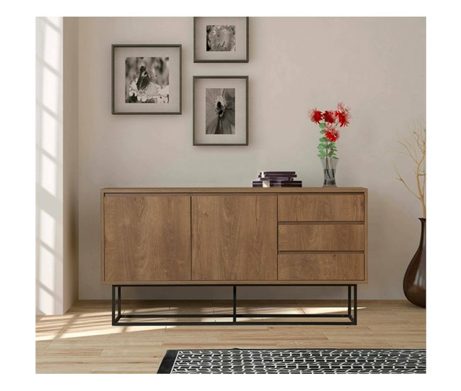 Conforama Consola Dicesar Mesa Multiusos Gabinete De Soporte Escritorio De Pasillo 140x36h72 Cm Nogal Y Negro