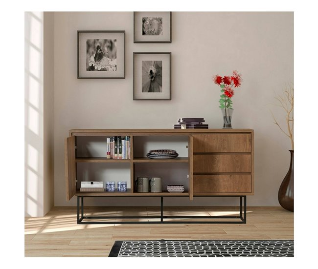 Conforama Consola Dicesar Mesa Multiusos Gabinete De Soporte Escritorio De Pasillo 140x36h72 Cm Nogal Y Negro