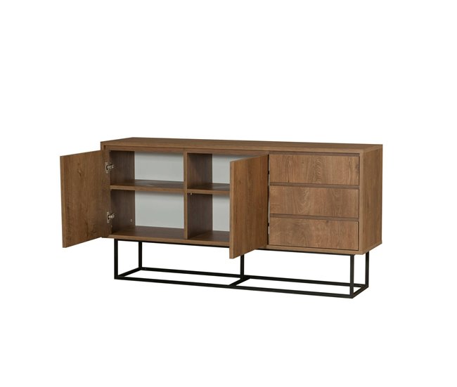 Conforama Consola Dicesar Mesa Multiusos Gabinete De Soporte Escritorio De Pasillo 140x36h72 Cm Nogal Y Negro