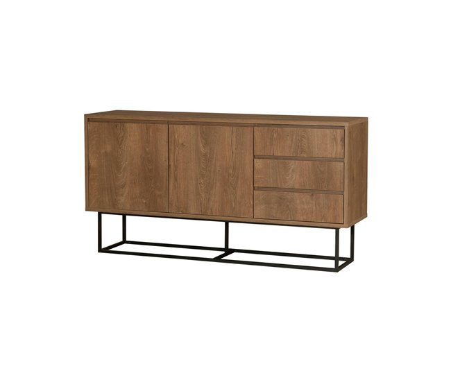 Conforama Consola Dicesar Mesa multiusos Gabinete de soporte Escritorio de pasillo 140x36h72 cm Nogal y Negro