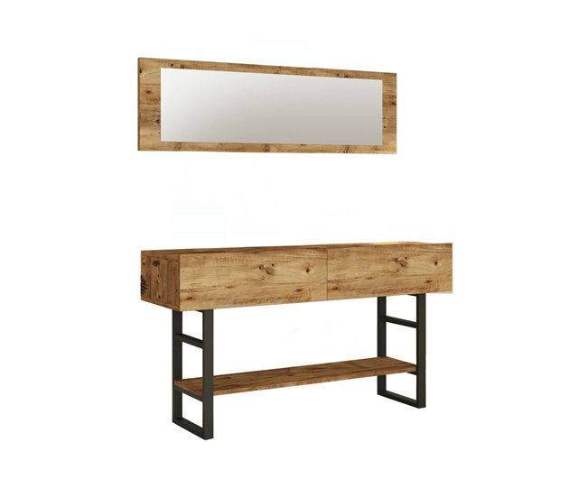 Conforama Consola Dmarfell Mesa multiusos Gabinete de soporte Escritorio de pasillo 139x43h76 cm Roble