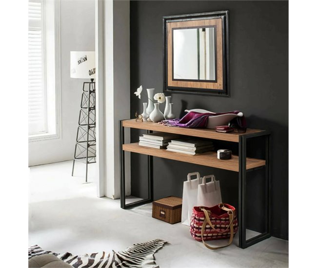 Conforama Consola Dmazzarr Mesa Multiusos Gabinete De Soporte Escritorio De Pasillo 140x35h80 Cm Roble Y Negro