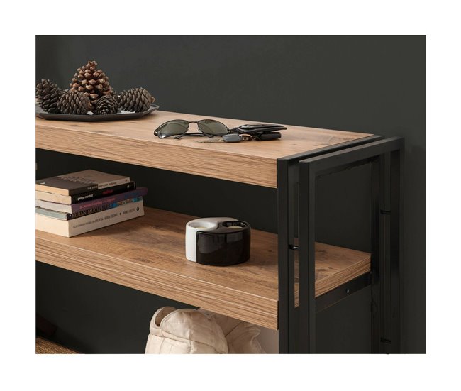 Conforama Consola Dmazzarr Mesa Multiusos Gabinete De Soporte Escritorio De Pasillo 140x35h80 Cm Roble Y Negro