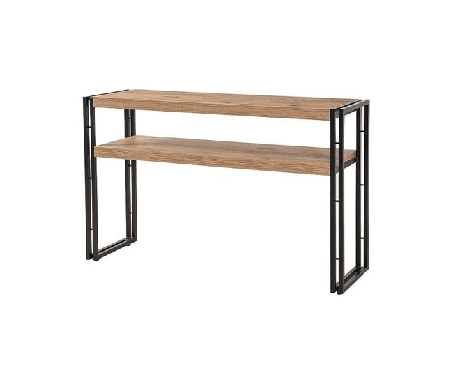 Conforama Consola Dmazzarr Mesa multiusos Gabinete de soporte Escritorio de pasillo 140x35h80 cm Roble y Negro