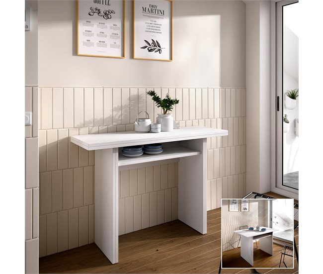 Conforama Consola Extensible Dmanuel Consola Extensible Auxiliar Multiposiciones Mesa De Comedor Plegable Con Tapa Abatible 110x33/66h75 Cm Blanco