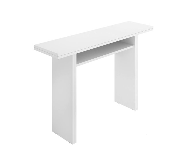 Conforama Consola extensible Dmanuel Consola extensible auxiliar multiposiciones Mesa de comedor plegable con tapa abatible 110x33/66h75 cm Blanco