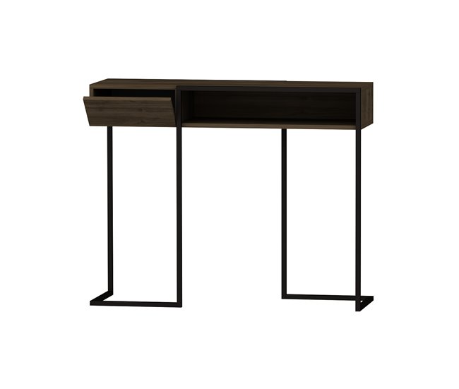 Conforama Consola ZUG Nogal Con Patas Metálicas Color Negro
