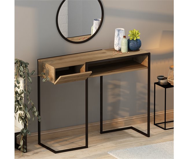 Conforama Consola ZUG Nogal Con Patas Metálicas Color Negro