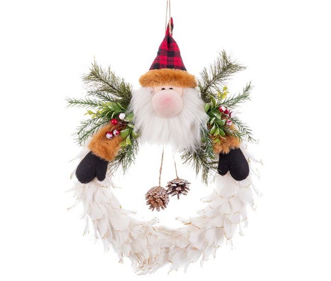 Conforama Corona de Navidad Papá Noel Multicolor Plumas Plástico 40 x 35 x 8 cm