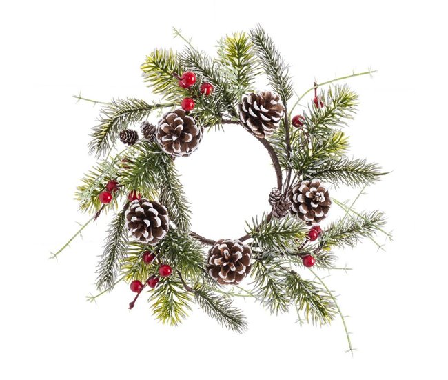 Conforama Corona de Navidad Rojo Verde Blanco/Verde Plástico Piñas 30 x 30 cm