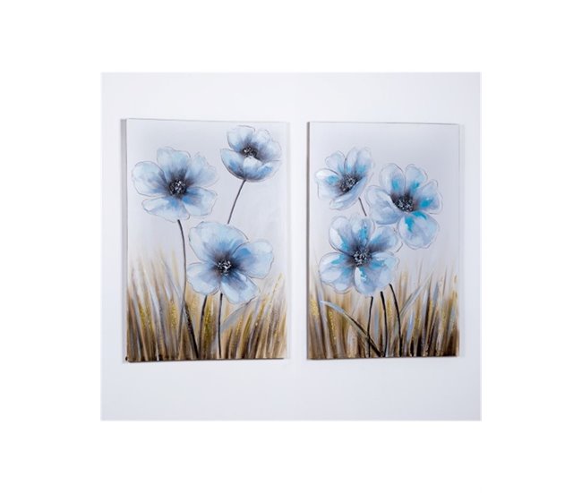 Conforama Cuadros Presume De Casa Claire60*90*3azul/dorado/blancolienzo Pintado A Mano Sobre Bastidor