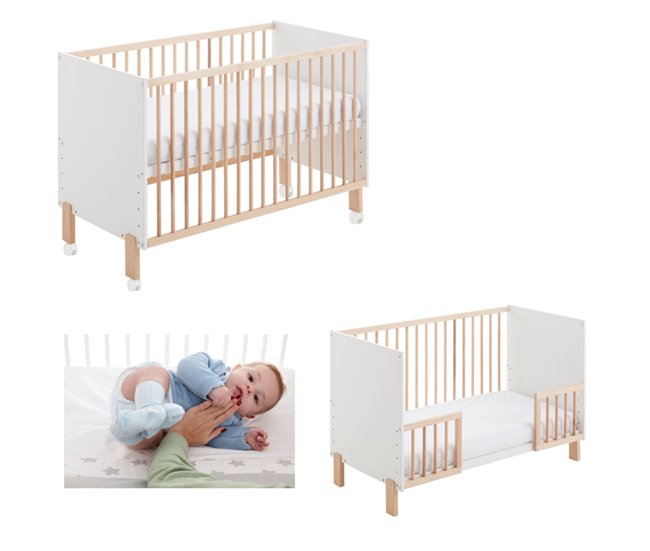 Conforama Cuna colecho Umami 120x60 + kit colecho + barandillas para convertir la cuna en cama + 4 ruedas