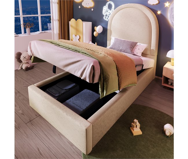 Conforama Cuna Tapizada Estampada - 90x190 Cm - Con Almacenaje - Beige