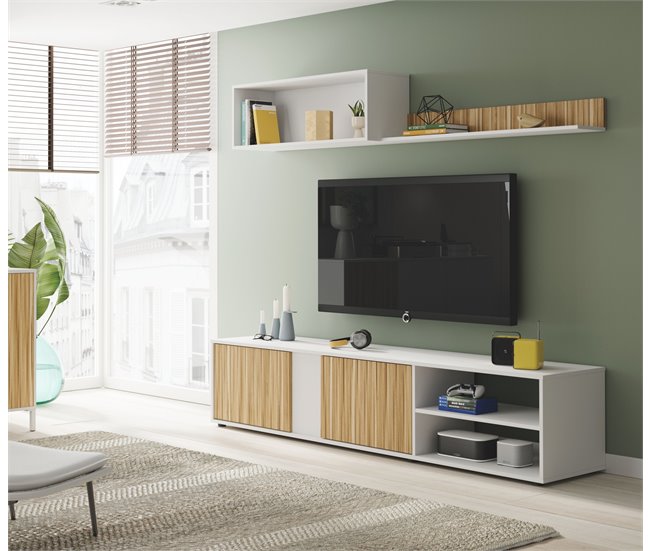 Conforama Daasmundse Mueble De Pared Mueble De Salón Con Soporte Para TV Composición Del Juego De Salón Conjunto De Salón Con Mueble De Pared 180x33h40 Cm Blanco Y Roble