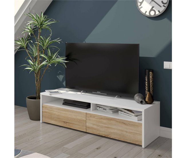 Conforama Daebische Mueble TV Mueble TV Buffet Bajo Moderno Para Salón Aparador De Televisión Para Salón Con 2 Puertas 130x40h36 Cm Blanco Brillo