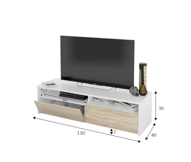 Conforama Daebische Mueble TV Mueble TV Buffet Bajo Moderno Para Salón Aparador De Televisión Para Salón Con 2 Puertas 130x40h36 Cm Blanco Brillo