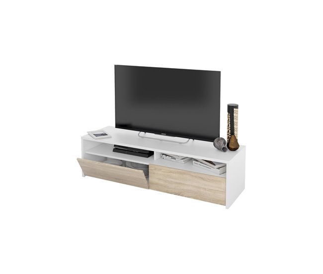 Conforama Daebische Mueble TV Mueble TV Buffet Bajo Moderno Para Salón Aparador De Televisión Para Salón Con 2 Puertas 130x40h36 Cm Blanco Brillo