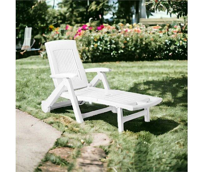 Conforama Dantonel Tumbona Tumbona De Jardín Ajustable Con Ruedas Tumbona De Exterior 100% Made In Italy 195x72h101 Cm Blanco