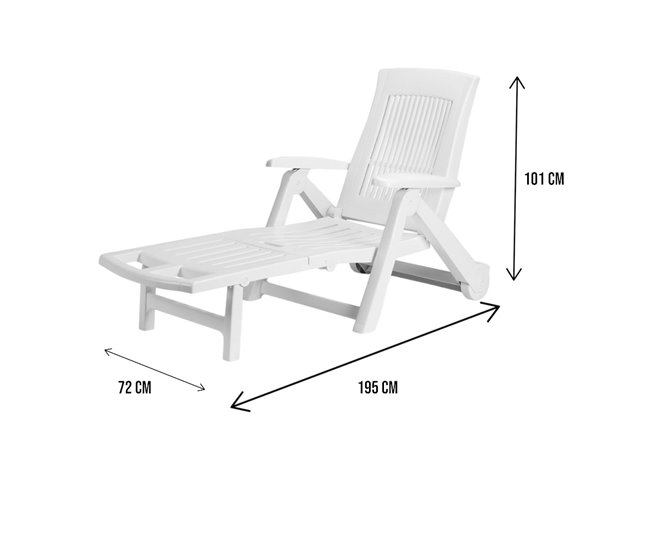 Conforama Dantonel Tumbona Tumbona De Jardín Ajustable Con Ruedas Tumbona De Exterior 100% Made In Italy 195x72h101 Cm Blanco