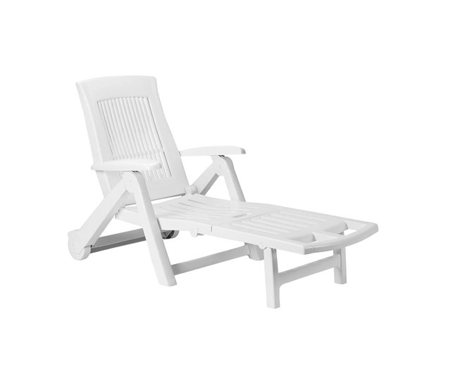 Conforama Dantonel tumbona Tumbona de jardín ajustable con ruedas Tumbona de exterior 100% Made in Italy 195x72h101 cm Blanco