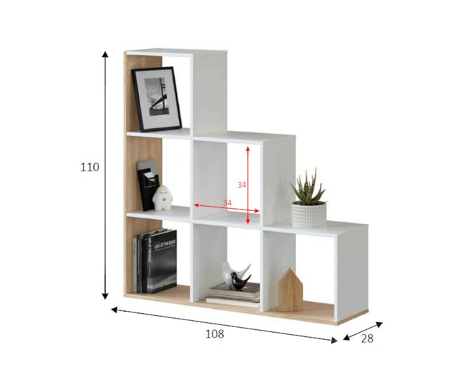 Conforama Dbarth Librería Librería De Doble Cara Con 6 Compartimentos Estante Divisorio Para Oficina 108x28h110 Cm Blanco Y Roble