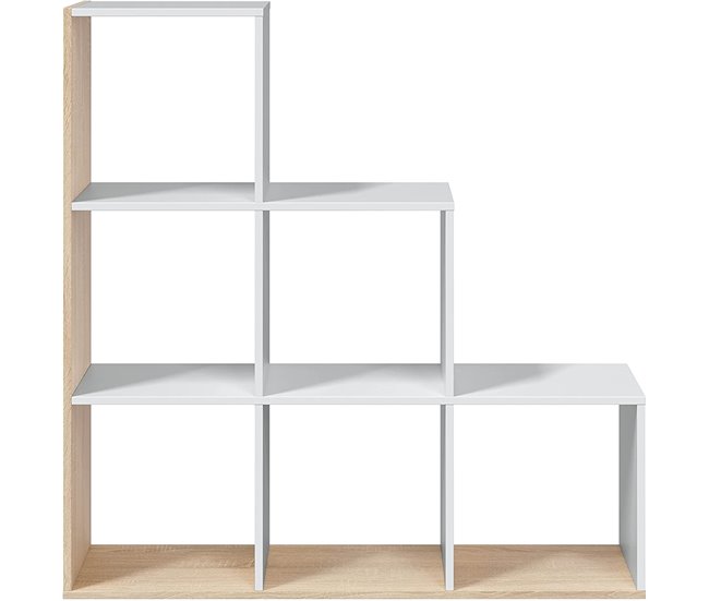 Conforama Dbarth Librería Librería De Doble Cara Con 6 Compartimentos Estante Divisorio Para Oficina 108x28h110 Cm Blanco Y Roble
